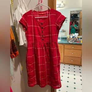 Pyne & Smith No. 11 S Red Windowpane 100% Linen midi dress